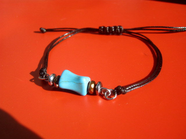 Men TURQUOISE stone bracelet thin Cord slice knot Bracelet, Healing crystal, Stack slim set surfer Handmade bracelet men gift