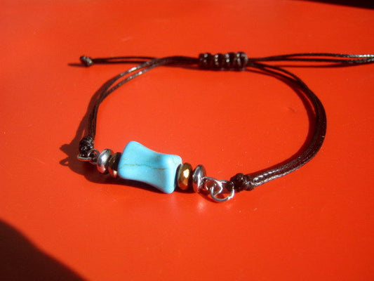 Men TURQUOISE stone bracelet thin Cord slice knot Bracelet, Healing crystal, Stack slim set surfer Handmade bracelet men gift