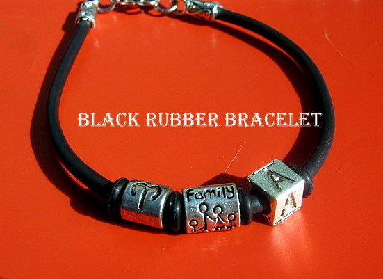 Men silver charm "Family of 4" custom cord /Leather Bracelet, Stack slim protection Handmade bracelet men gift