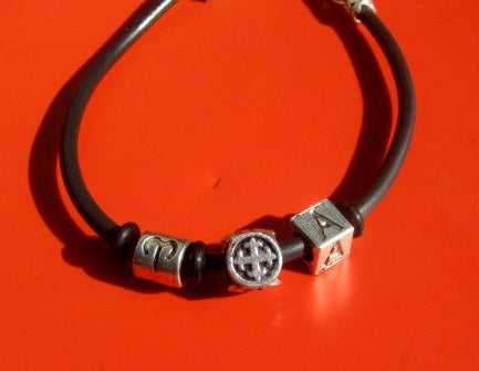 Men silver CROSS Skull punk custom cord /Leather Bracelet, Stack slim protection Handmade bracelet men gift