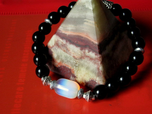 Men OPAL stone Bracelet Onyx Moonstone, healing protection stone, Handmade bracelet men gift