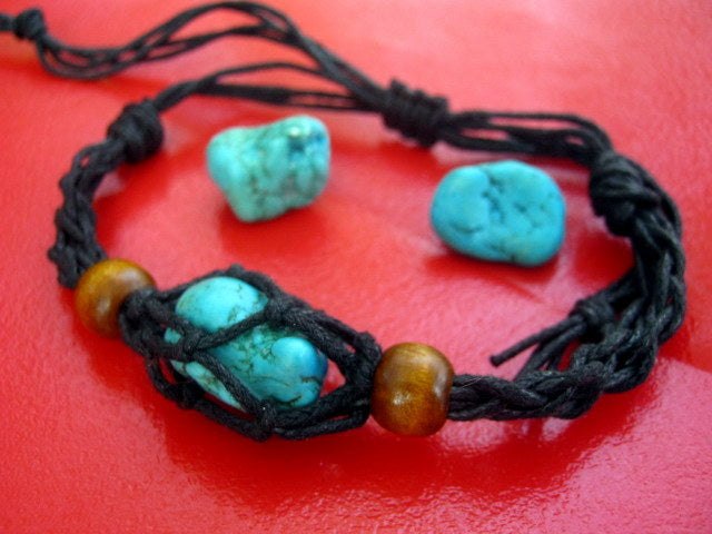 Men TURQUOISE, Obsidian raw stone, Sandalwood Hematite bracelet thin Cord slice knot Bracelet, Healing crystal, Stack slim set surfer Handmade bracelet men gift