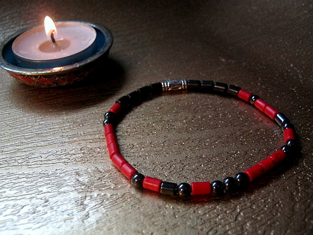 Custom MORSE CODE men/women Bracelet, Hematite & white/ red Coral, I love you Secret Message, Healing protection stone Men handmade slim bracelet Men gift