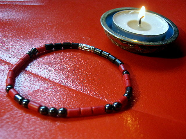Custom MORSE CODE men/women Bracelet, Hematite & white/ red Coral, I love you Secret Message, Healing protection stone Men handmade slim bracelet Men gift