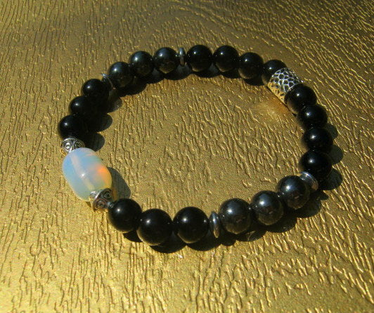 CAMELYS MAGIC 4 MEN - Men stone Opal Bracelet Tourmaline Hematite Onyx Moonstone Coco wood, Handmade bracelet men gift