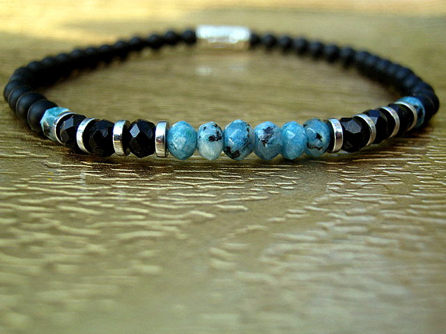 Men tiny LABRADORITE Moonstone & Sunstone Onyx Tourmaline Spinel Black Diamond Turquoise bracelet, protection precious which stone handmade slim bracelet men gift