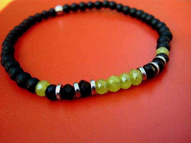 Men tiny EMERALD Onyx Tourmaline Spinel Black Diamond Peridot bracelet, protection precious stone handmade slim bracelet men gift