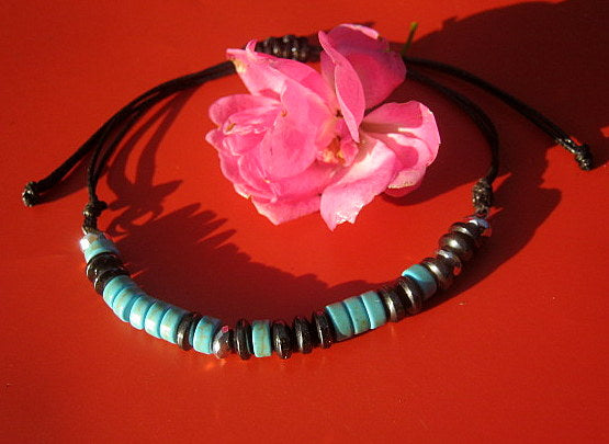 Custom CODE MORSE men/women Bracelet, Hematite, Coco wood, Onyx & TURQUOISE, CORD, I love you Secret Message, Healing protection stone Men handmade slim bracelet Men gift