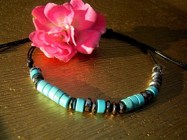 Custom CODE MORSE men/women Bracelet, Hematite, Coco wood, Onyx & TURQUOISE, CORD, I love you Secret Message, Healing protection stone Men handmade slim bracelet Men gift