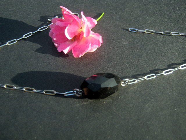OBSIDIAN stone men pendant Necklace EMF Protection, healing crystal, silver chain stainless steel/cord/leather handmade necklace Men /couple Gift