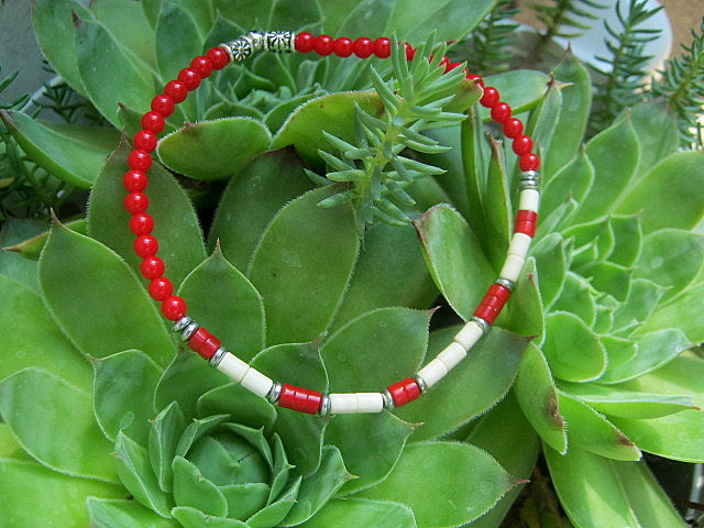 Men slim bracelet White & red Coral, Hematite gemstone, silver unisex Bracelet, handmade slim bracelet men gift