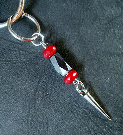 Men Earring RUBY & Hematite faceted stone, spike, Dangle Hoop/ clip on black, stone Handmade earring men gift