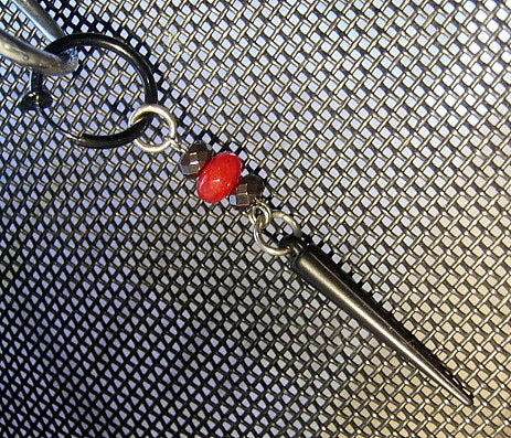 Men Earring 1 RUBY & Hematite stone, spike, Dangle Hoop/ clip on black, stone Handmade earring men gift