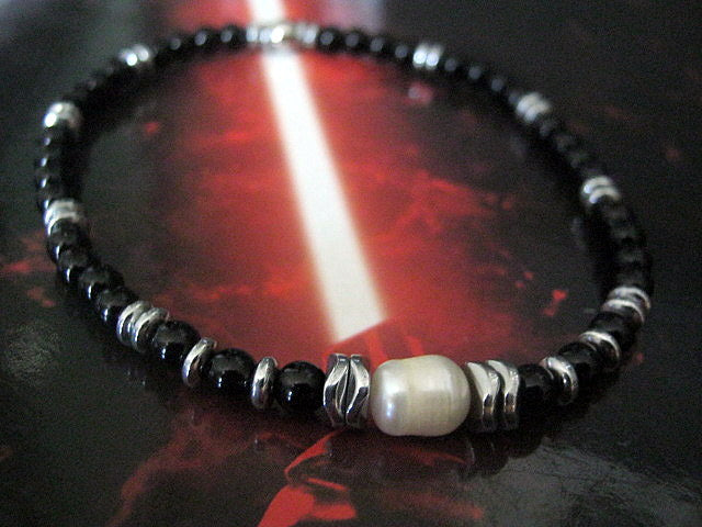 Men Bracelet Freshwater Pearl, Tourmaline & Hematite wave, Spiritual Healing surfer bracelet Men/women/couple gift, handmade bracelet