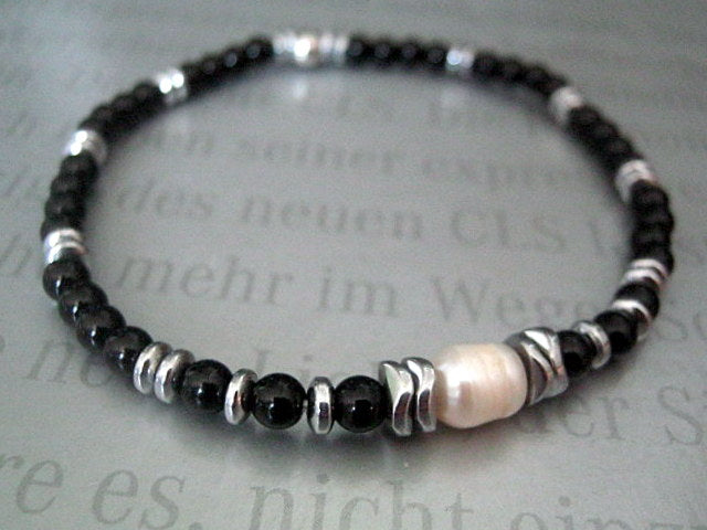 Men Bracelet Freshwater Pearl, Tourmaline & Hematite wave, Spiritual Healing surfer bracelet Men/women/couple gift, handmade bracelet