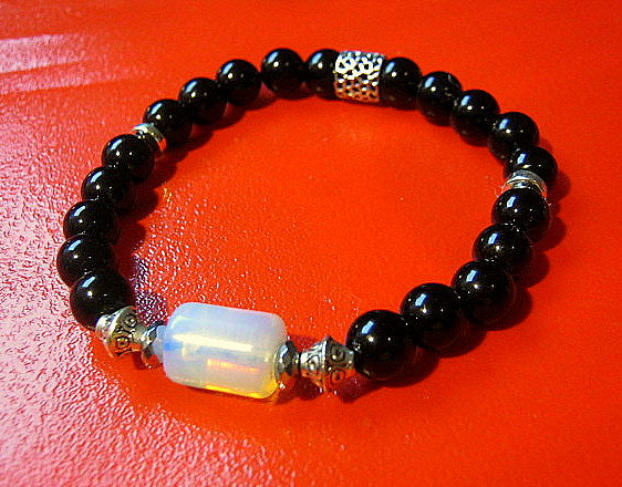 Men OPAL stone Bracelet Tourmaline Hematite Moonstone, Handmade bracelet men gift