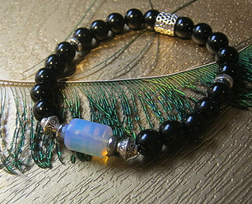 Men OPAL stone Bracelet Tourmaline Hematite Moonstone, Handmade bracelet men gift