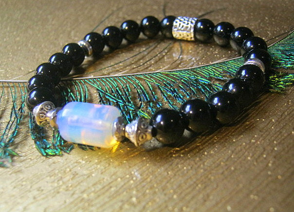 CAMELYS MAGIC 4 MEN - Men stone Opal Bracelet Onyx Hematite Tourmaline Moonstone, Handmade bracelet men gift