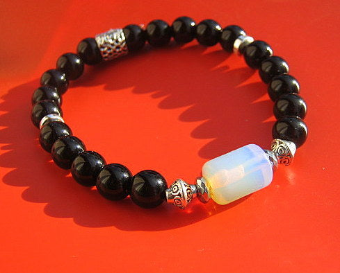 Men OPAL stone Bracelet Tourmaline Hematite Moonstone, Handmade bracelet men gift
