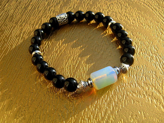 Men OPAL stone Bracelet Tourmaline Hematite Moonstone, Handmade bracelet men gift
