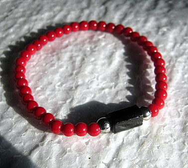 Men bracelet tiny gemstones-Coral Tourmaline Onyx Spinel black Diamonds, silver st 925, protection mantra stone handmade slim bracelet men gift