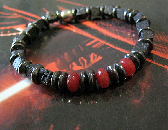 CAMELYS MAGIC 4 MEN - Men RUBY Black Lava Onyx Hematite bracelet, protection abundance stone handmade bracelet men gift