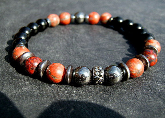 Camelys Magic 4 Men - Men BRACELET Red JASPER Hematite Onyx Lava Prosperity protection Fertility Bracelet.Healing stone, handmade bracelet men gift