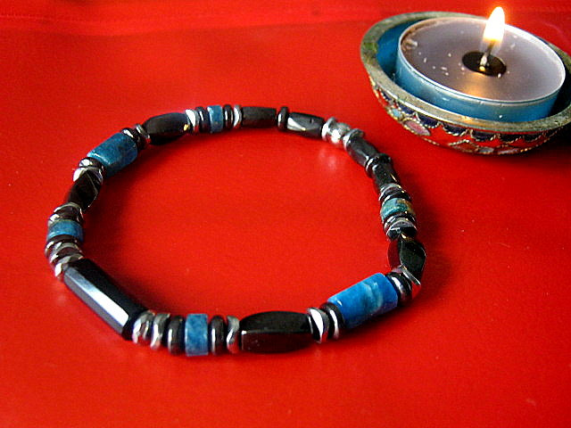 Men Bracelet Blue KYANITE Tourmaline Apatite 925 St. Silver, Protection Healing stone, handmade bracelet men gift