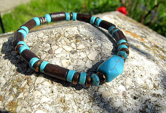 CAMELYS MAGIC 4 MEN - Men bracelet stone Turquoise, brown Coco wood heishi beads Onyx Hematite Healing stone, Tribal handmade bracelet men gift