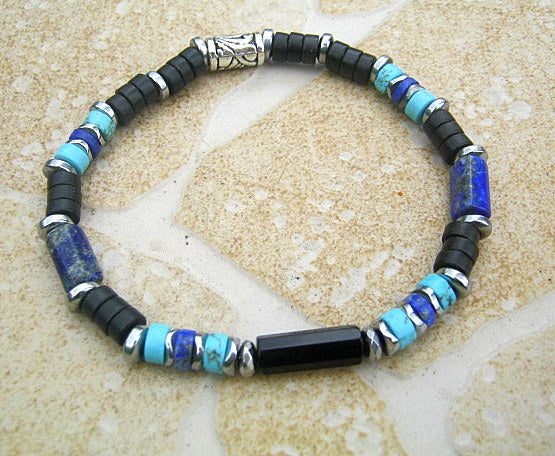 CAMELYS MAGIC 4 MEN - Men Bracelet LAPIS LAZULI Lava Tourmaline Turquoise Onyx Protection stone, handmade bracelet men gift