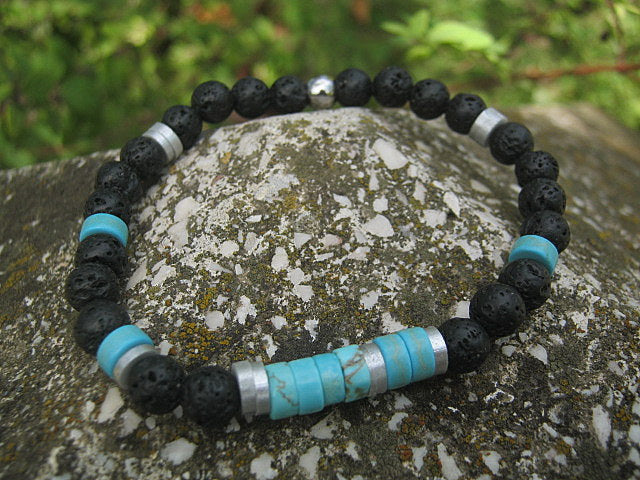 Bracelet african TURQUOISE Tourmaline Lava heishi Hematite Healing stone, handmade bracelet men gift