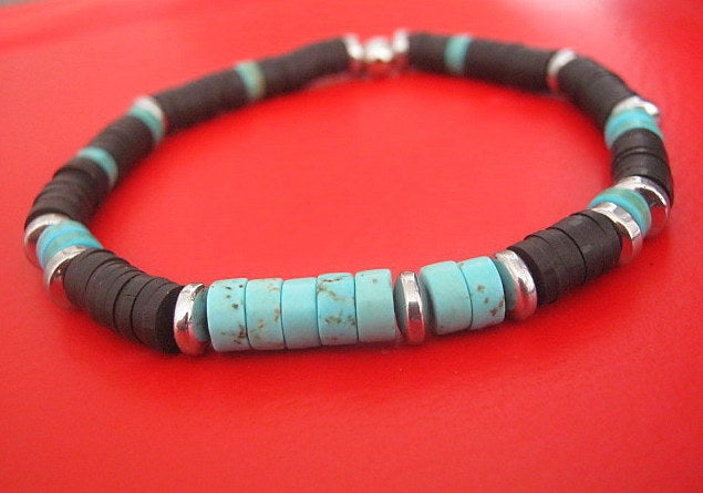 Bracelet african TURQUOISE Tourmaline Lava heishi Hematite Healing stone, handmade bracelet men gift