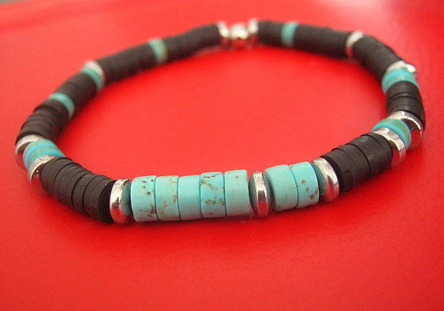 Bracelet african TURQUOISE heishi Hematite Healing stone, handmade bracelet men gift