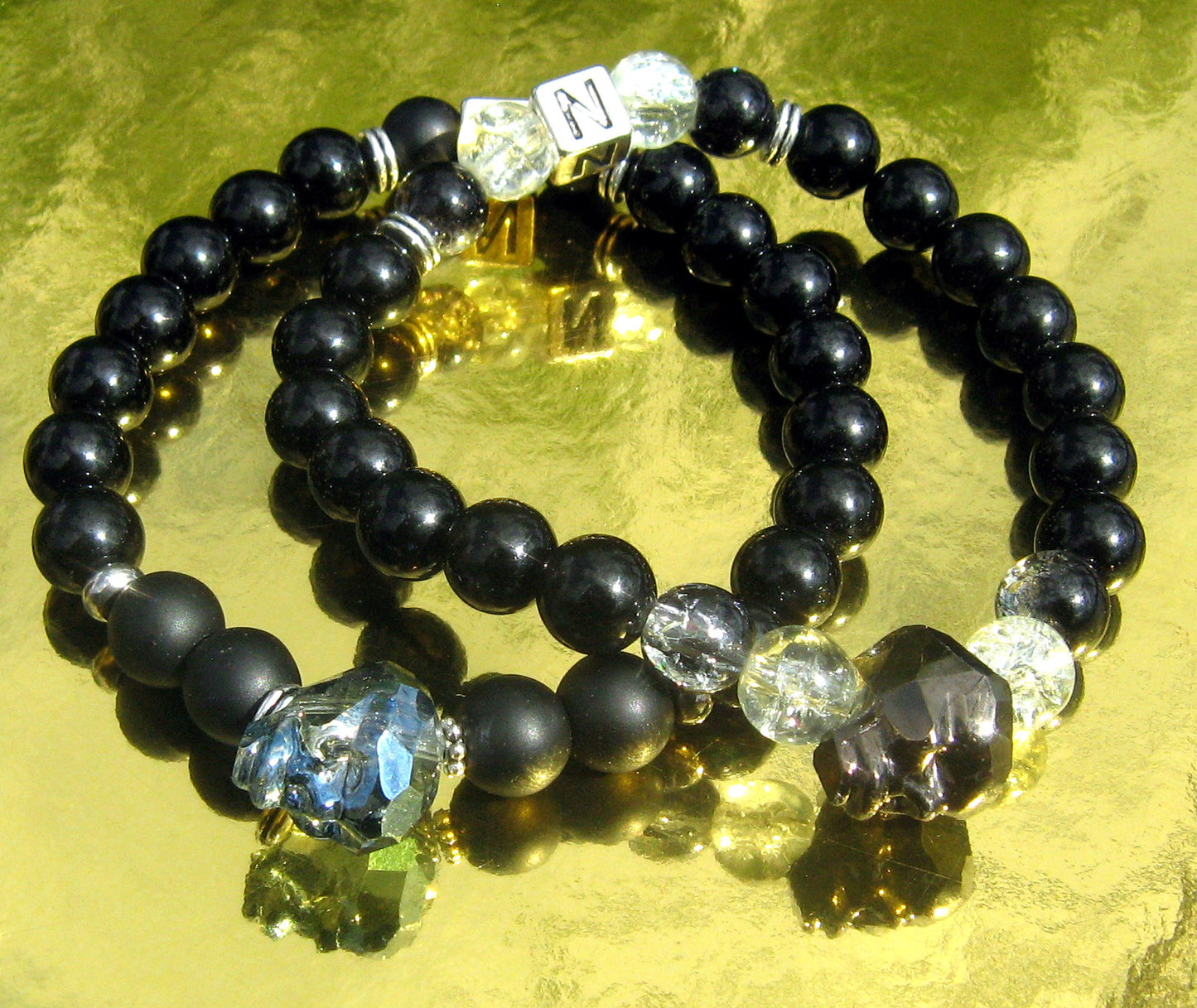 Men Swarovski SKULL custom Bracelet Tourmaline ONYX stone blue/black Skull punk bracelet, Handmade bracelet men gift