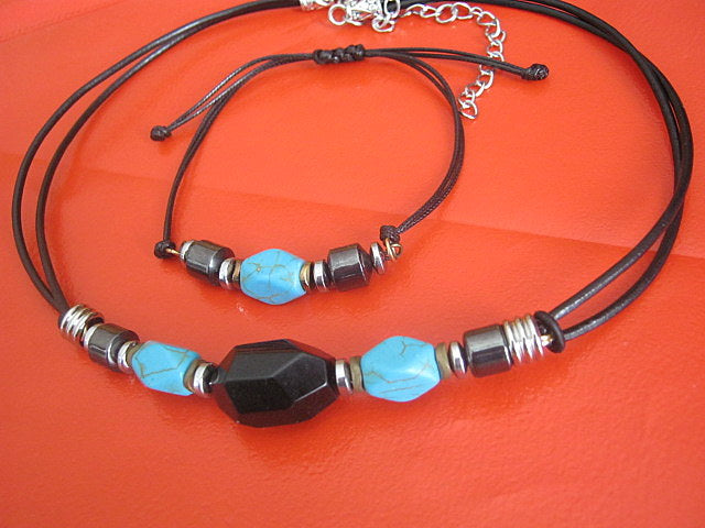 TOURMALINE & TURQUOISE stone men pendant long Necklace EMF Protection, healing crystal, leather, handmade necklace Men /couple Gift