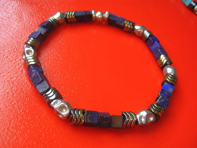 Men Bracelet LAPIS LAZULI Hematite Skull Punk Tourmaline Protection stone, handmade bracelet men gift