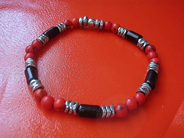 Men Bracelet TOURMALINE, RED HOWLITE, Hematite ,Protection stone, handmade bracelet men gift