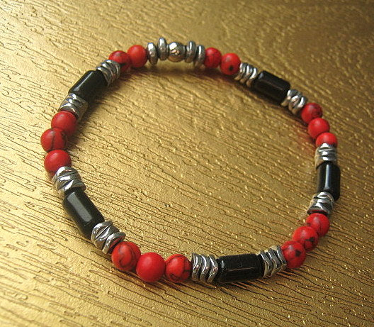 Men Bracelet TOURMALINE, RED HOWLITE, Hematite ,Protection stone, handmade bracelet men gift