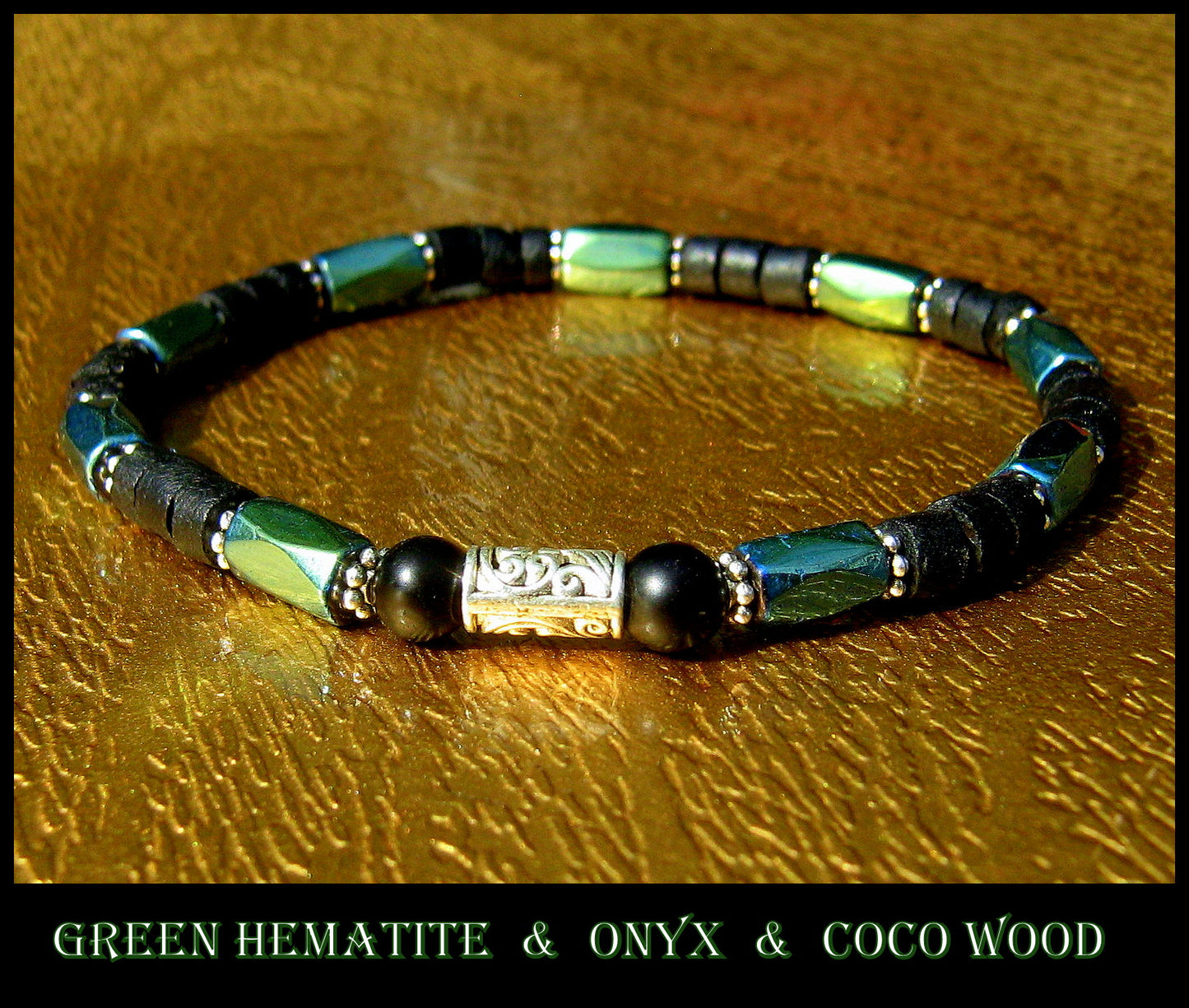 Men green Hematite coco wood Bracelet Healing stone, handmade bracelet men gift