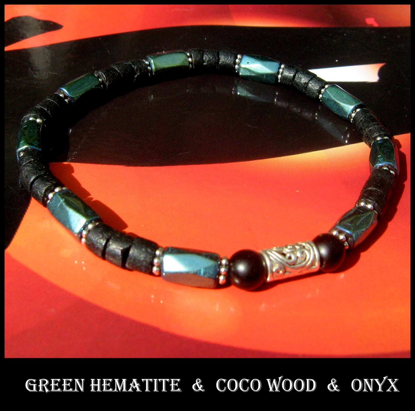Men green Hematite Onyx Coco wood Bracelet Healing stone, handmade bracelet men gift