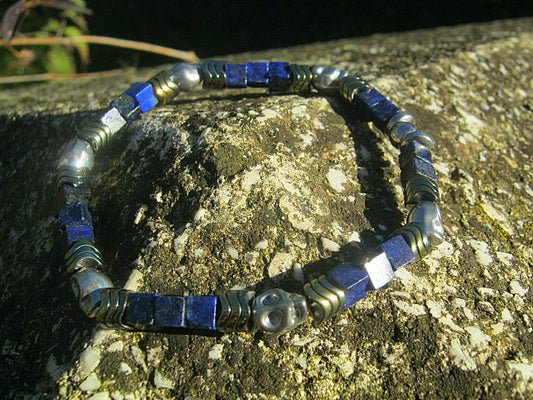 Men Bracelet LAPIS LAZULI Hematite Skull Punk Tourmaline Protection stone, handmade bracelet men gift