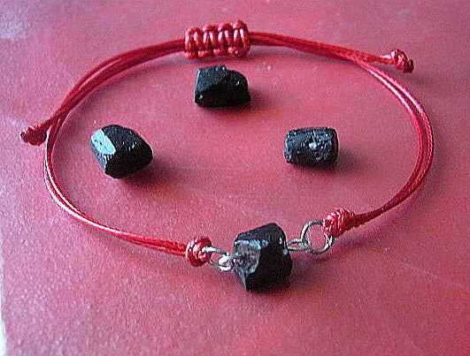 TOURMALINE raw stone men slim bracelet red/black Cord slice knot, Protection stone, minimalist surfer Handmade bracelet Men/women/couple gift,
