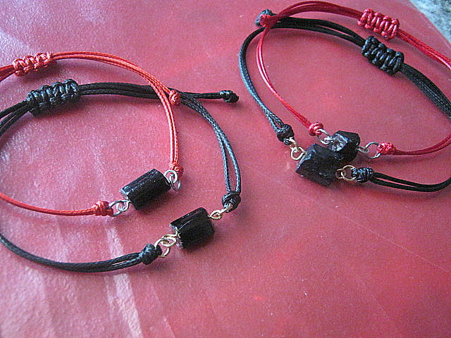 TOURMALINE raw stone men slim bracelet red/black Cord slice knot, Protection stone, minimalist surfer Handmade bracelet Men/women/couple gift,