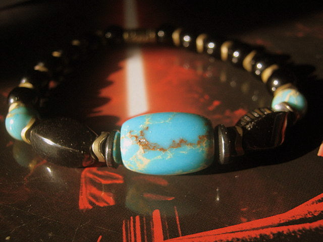 Men Bracelet blue AFRICAN TURQUOISE Hematite Onyx, spiritual jewelry Mala Protection Bracelet Healing stone, handmade bracelet men gift