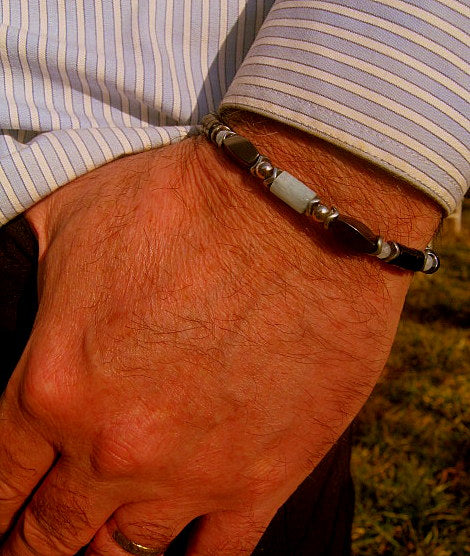 Men BRACELET AQUAMARINE Hematite protection abundance stone handmade bracelet men gift