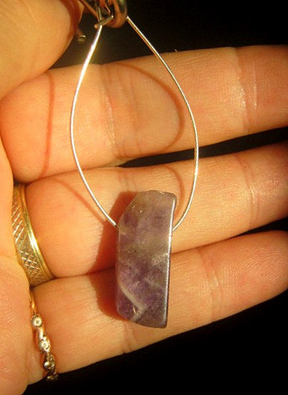 Men Earring AMETHYST stone pendant Dangle Hoop/ clip on black, mono single unisex stone Handmade earring men gift