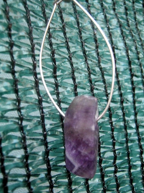 Men Earring AMETHYST stone pendant Dangle Hoop/ clip on black, mono single unisex stone Handmade earring men gift