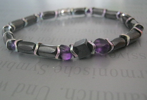 Men AMETHYST stone Hematite, Tourmaline Healing protection, handmade bracelet Men gift