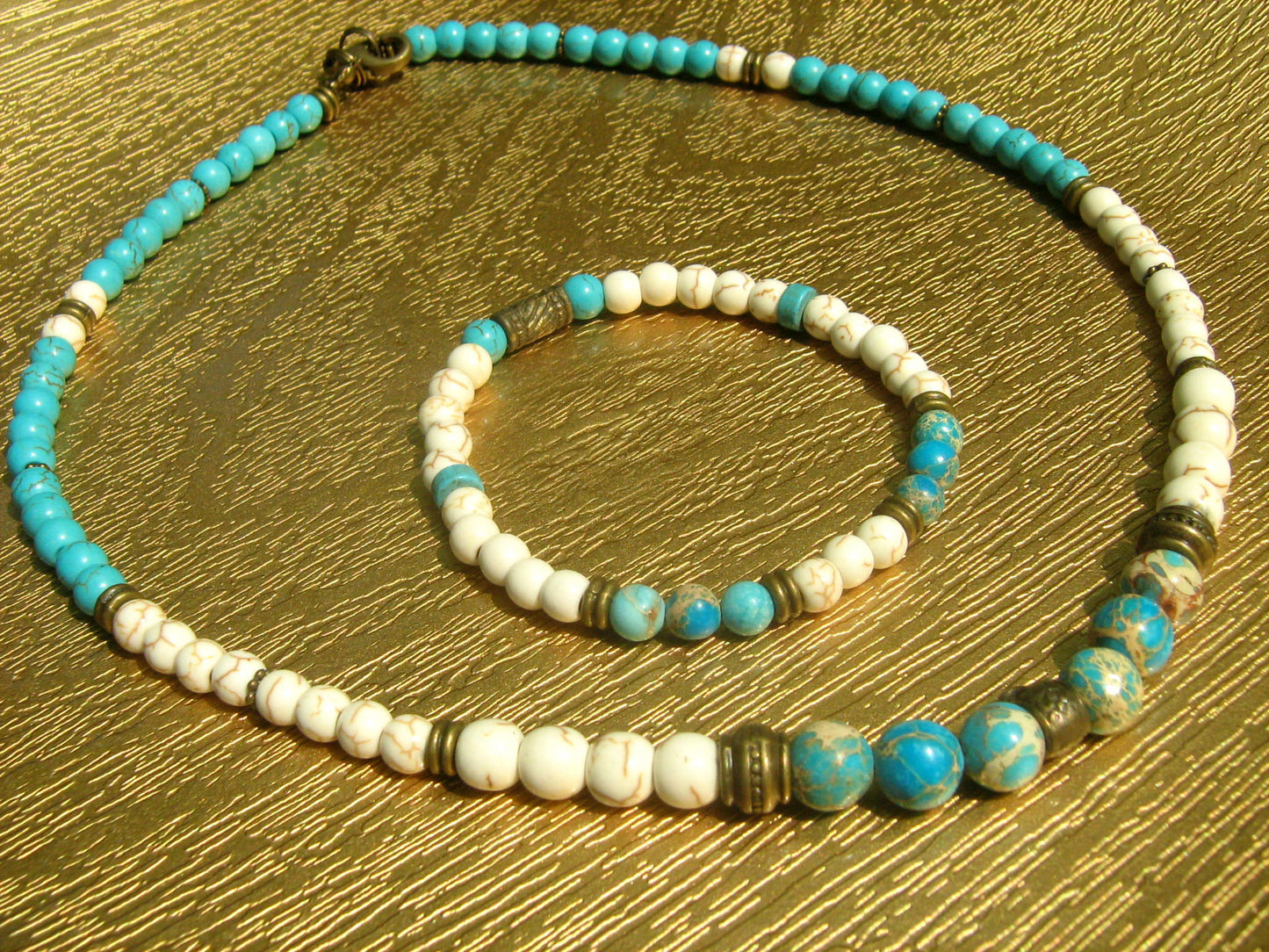 Men TURQUOISE Imperial JASPER Bracelet white Howlite, Healing stone, handmade bracelet men gift