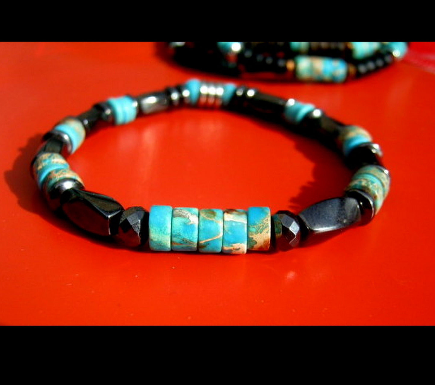 CAMELYS MAGIC 4 MEN - Men Bracelet blue Turquoise Imperial Jasper black Coco wood Hematite heishi Healing stone, handmade bracelet men gift